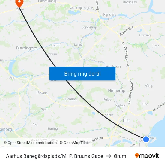 Aarhus Banegårdsplads/M. P. Bruuns Gade to Ørum map