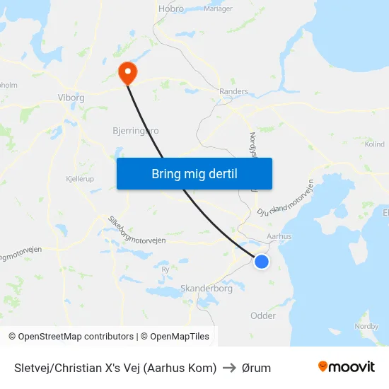 Sletvej/Christian X's Vej (Aarhus Kom) to Ørum map
