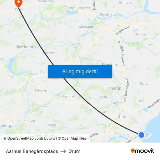 Aarhus Banegårdsplads to Ørum map