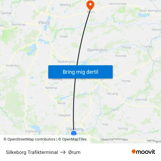 Silkeborg Trafikterminal to Ørum map
