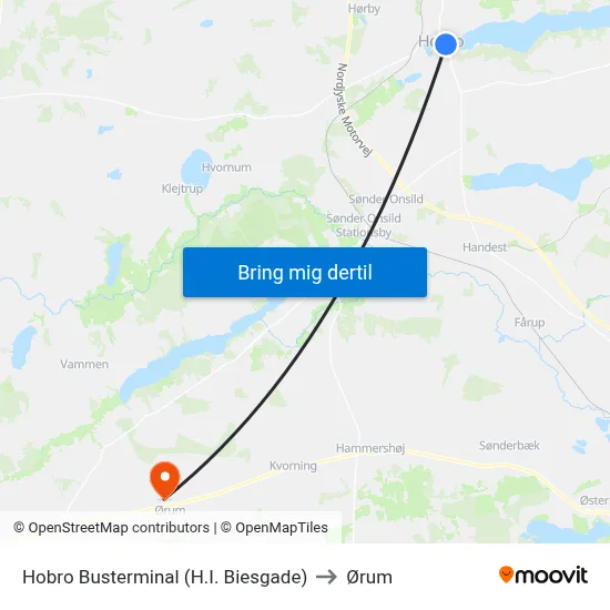 Hobro Busterminal (H.I. Biesgade) to Ørum map