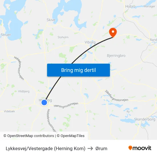 Lykkesvej/Vestergade (Herning Kom) to Ørum map