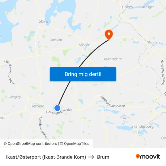 Ikast/Østerport (Ikast-Brande Kom) to Ørum map