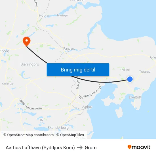 Aarhus Lufthavn (Syddjurs Kom) to Ørum map