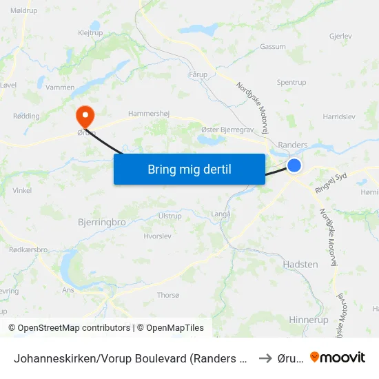 Johanneskirken/Vorup Boulevard (Randers Kom) to Ørum map
