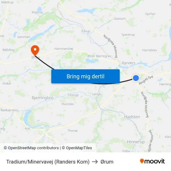 Tradium/Minervavej (Randers Kom) to Ørum map