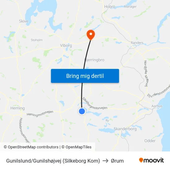 Gunilslund/Gunilshøjvej (Silkeborg Kom) to Ørum map