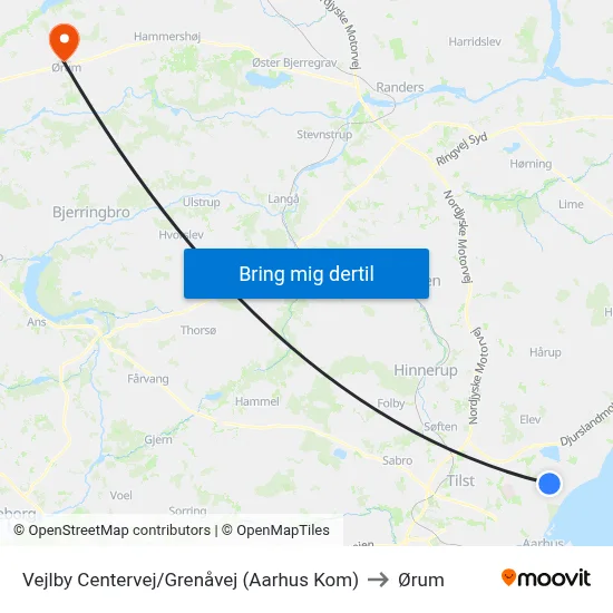 Vejlby Centervej/Grenåvej (Aarhus Kom) to Ørum map
