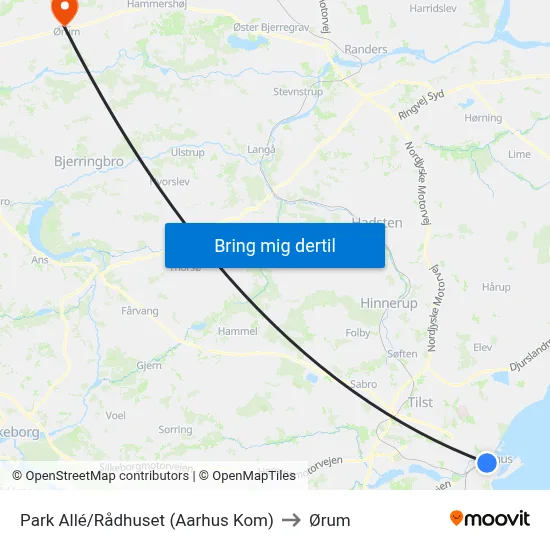 Park Allé/Rådhuset (Aarhus Kom) to Ørum map
