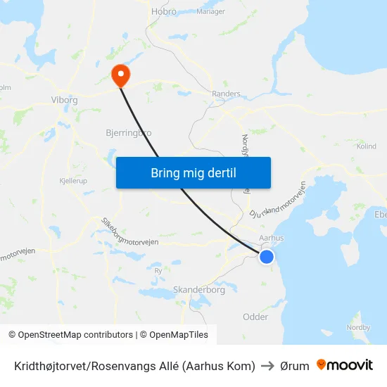 Kridthøjtorvet/Rosenvangs Allé (Aarhus Kom) to Ørum map