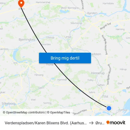 Verdenspladsen/Karen Blixens Blvd. (Aarhus Kom) to Ørum map