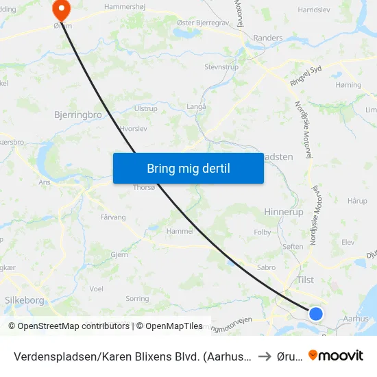 Verdenspladsen/Karen Blixens Blvd. (Aarhus Kom) to Ørum map