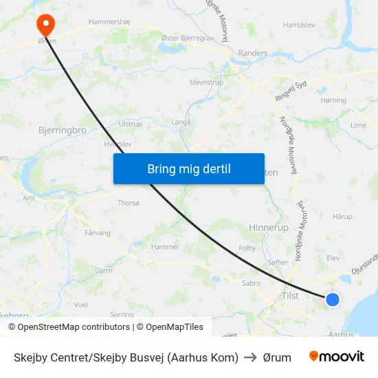 Skejby Centret/Skejby Busvej (Aarhus Kom) to Ørum map