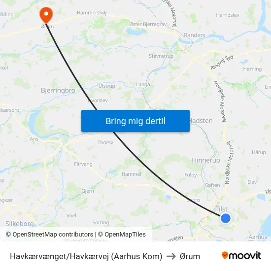 Havkærvænget/Havkærvej (Aarhus Kom) to Ørum map