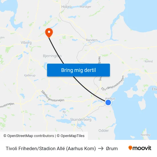 Tivoli Friheden/Stadion Allé (Aarhus Kom) to Ørum map