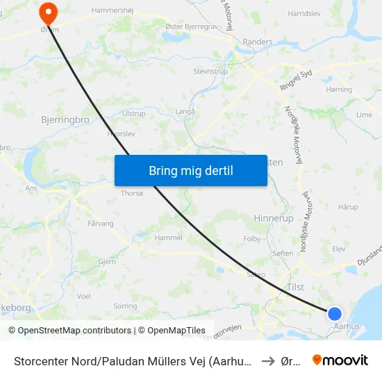 Storcenter Nord/Paludan Müllers Vej (Aarhus Kom) to Ørum map