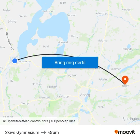 Skive Gymnasium to Ørum map