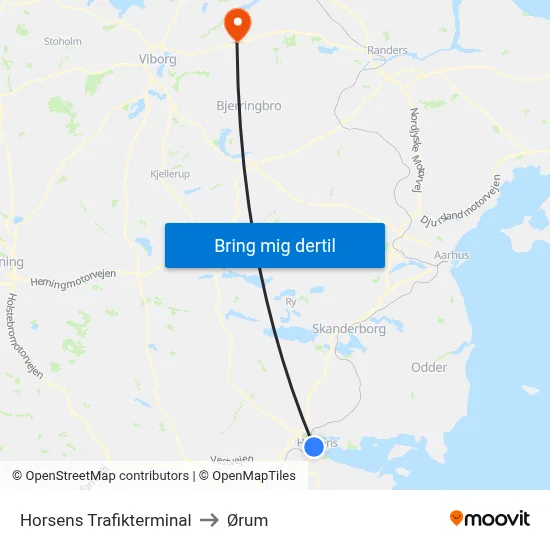 Horsens Trafikterminal to Ørum map