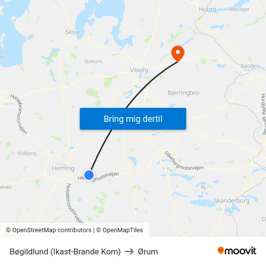 Bøgildlund (Ikast-Brande Kom) to Ørum map