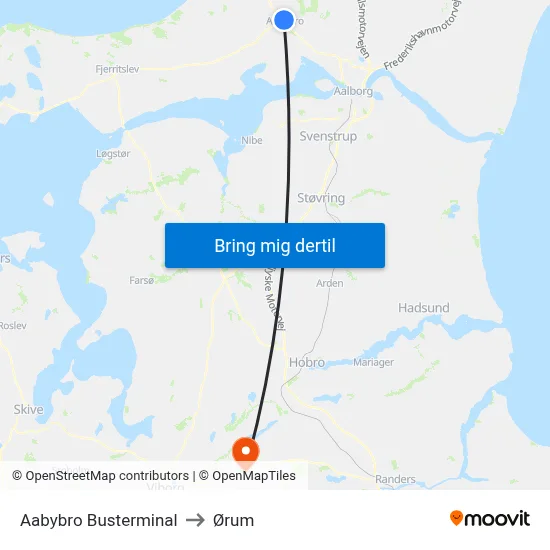 Aabybro Busterminal to Ørum map