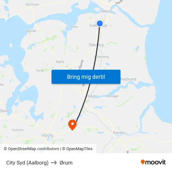 City Syd (Aalborg) to Ørum map