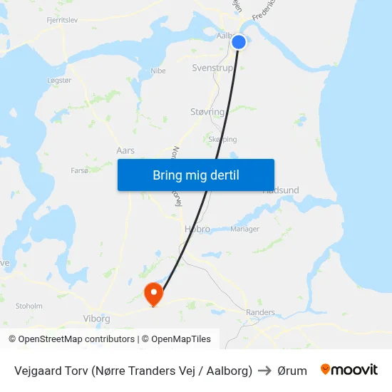 Vejgaard Torv (Nørre Tranders Vej / Aalborg) to Ørum map