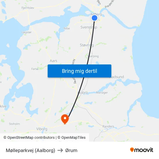 Mølleparkvej (Aalborg) to Ørum map