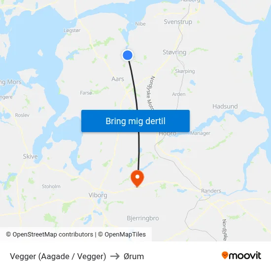 Vegger (Aagade / Vegger) to Ørum map