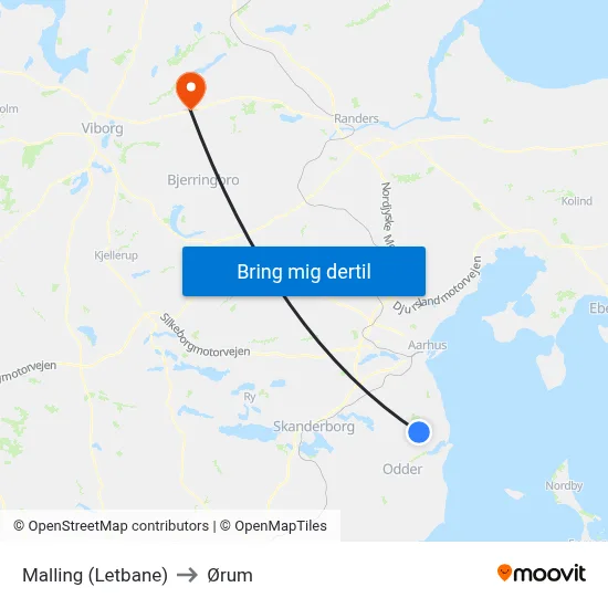 Malling (Letbane) to Ørum map