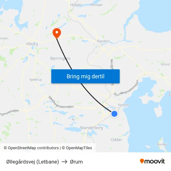 Øllegårdsvej (Letbane) to Ørum map