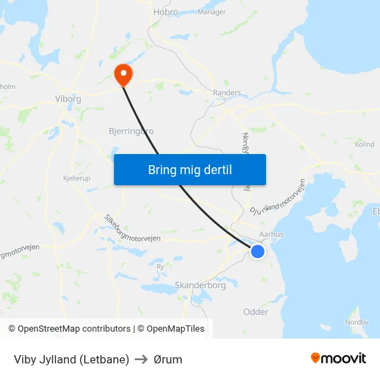 Viby Jylland (Letbane) to Ørum map