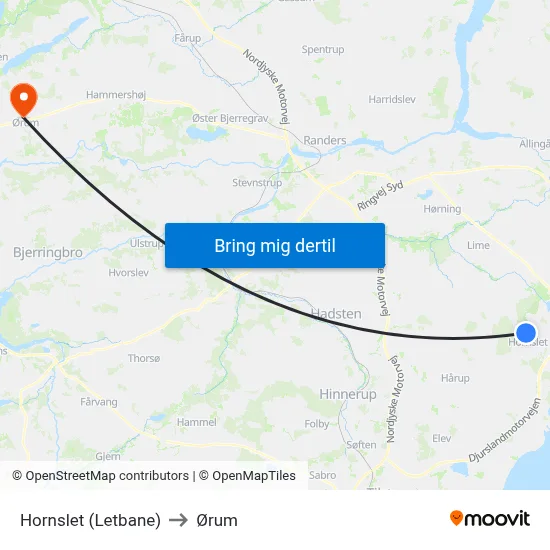 Hornslet (Letbane) to Ørum map