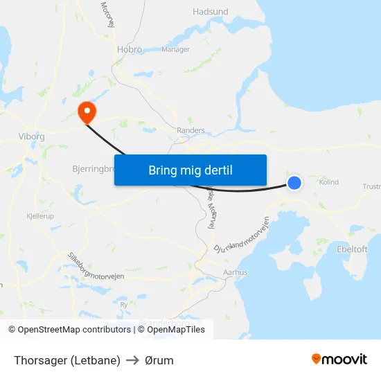 Thorsager (Letbane) to Ørum map