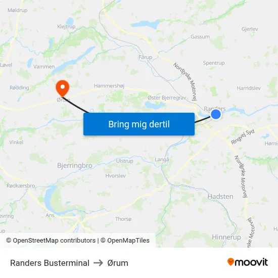 Randers Busterminal to Ørum map