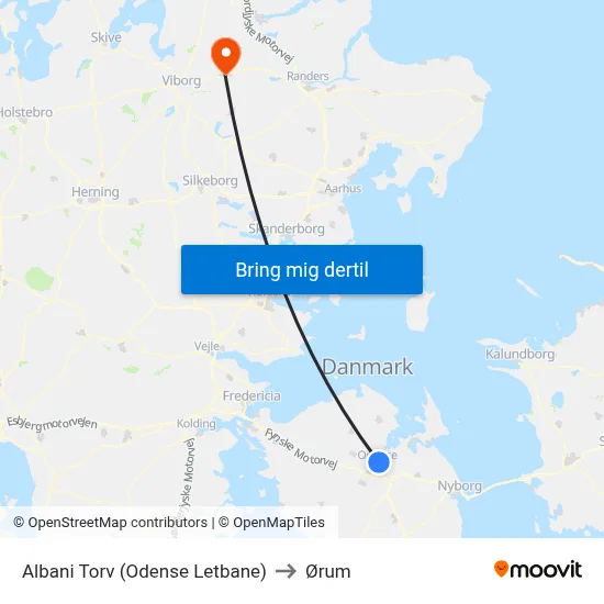 Albani Torv (Odense Letbane) to Ørum map