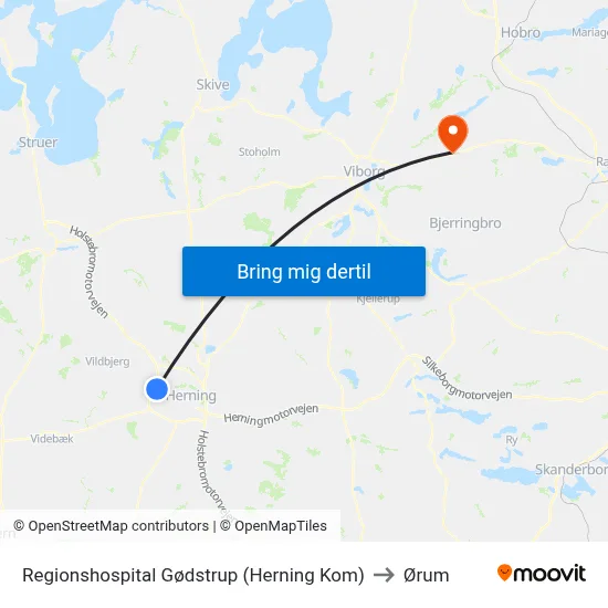 Regionshospital Gødstrup (Herning Kom) to Ørum map