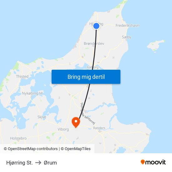 Hjørring St. to Ørum map