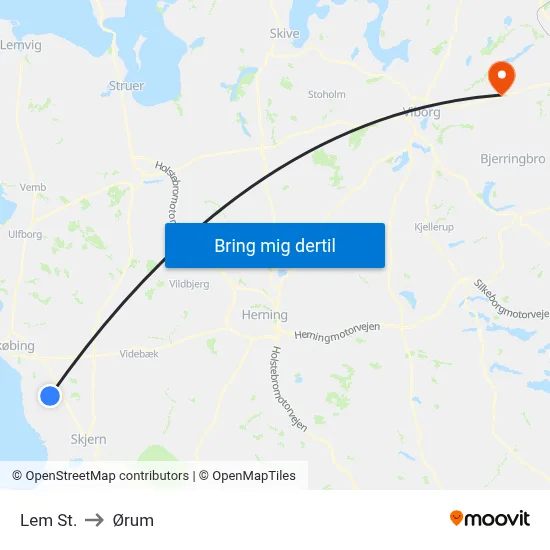 Lem St. to Ørum map