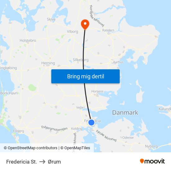 Fredericia St. to Ørum map