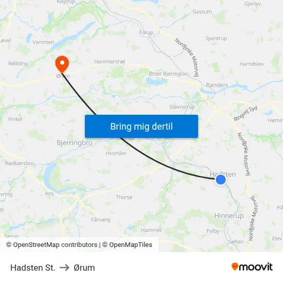 Hadsten St. to Ørum map