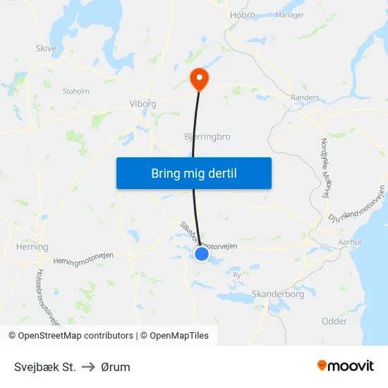 Svejbæk St. to Ørum map