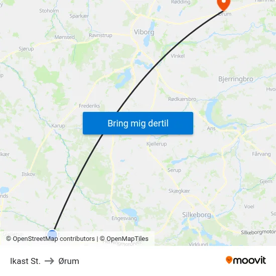 Ikast St. to Ørum map