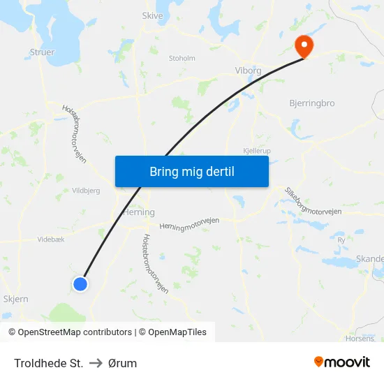 Troldhede St. to Ørum map