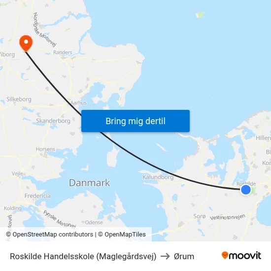 Roskilde Handelsskole (Maglegårdsvej) to Ørum map