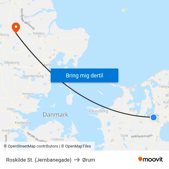 Roskilde St. (Jernbanegade) to Ørum map