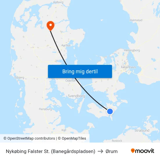 Nykøbing Falster St. (Banegårdspladsen) to Ørum map