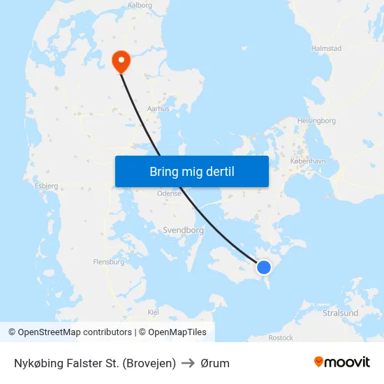 Nykøbing Falster St. (Brovejen) to Ørum map