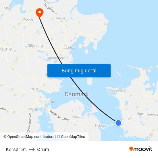 Korsør St. to Ørum map