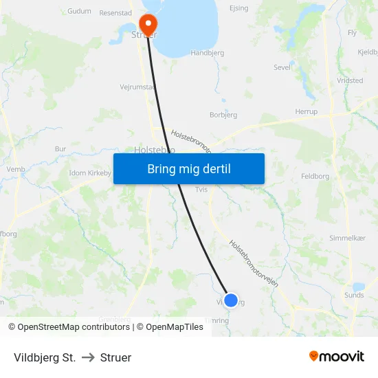 Vildbjerg St. to Struer map