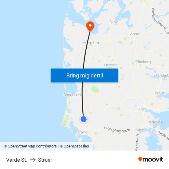 Varde St. to Struer map